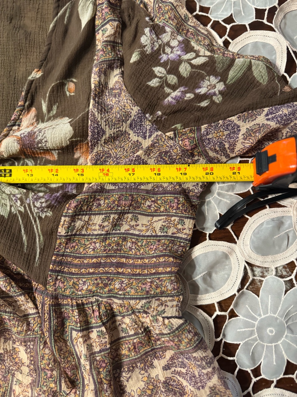 American Eagle XL Boho Floral Tie Front Peplum Blouse Bell Sleeve Cottagecore B6 - Picture 7 of 10